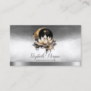 Elegant Yoga Instructor Lotus Moon Sun Silver Business Card