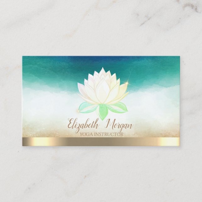 Elegant Yoga Instructor Lotus Watercolor  Business Card (Front)