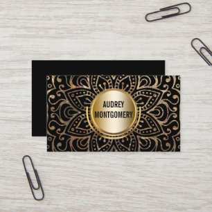 Elegant Yoga Instructor Mandala Gold Black Boho Business Card