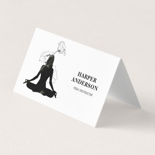 Elegant Yoga Instructor | Minimal Floral Business Card (Front)