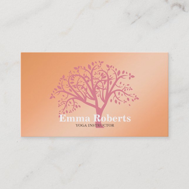 Elegant Yoga Instructor Rose Gold Tree Business Card (Front)