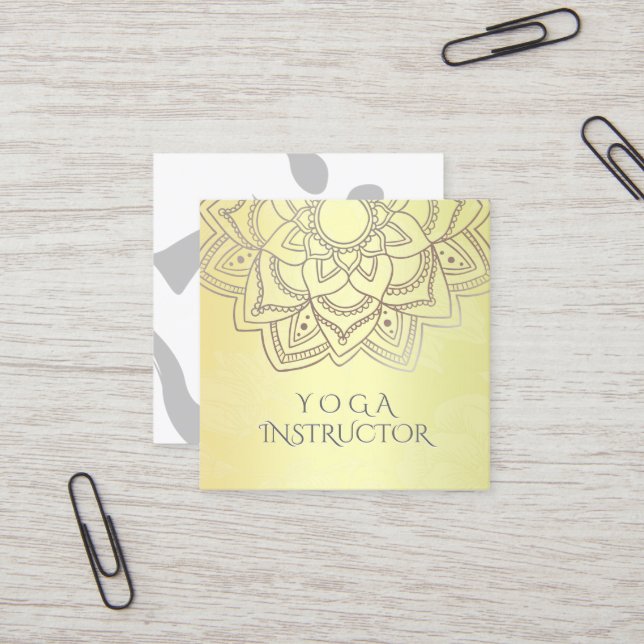 Elegant YOGA Meditation Instructor Mandala Floral Square Business Card (Front/Back In Situ)