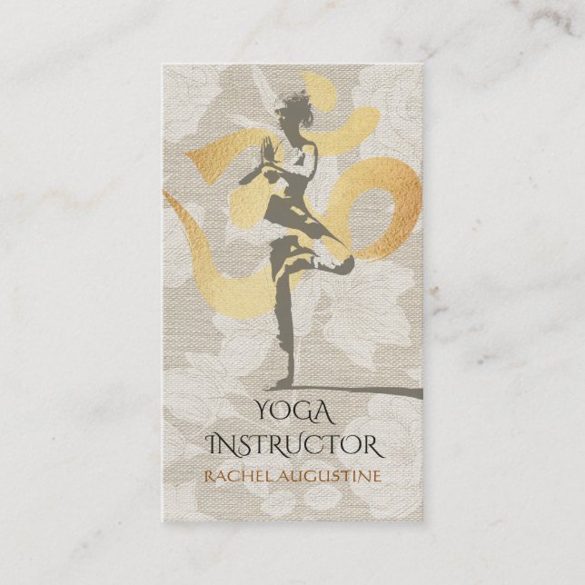 Elegant Yoga Meditation Pose Gold Foil Om Symbol Business Card (Front)