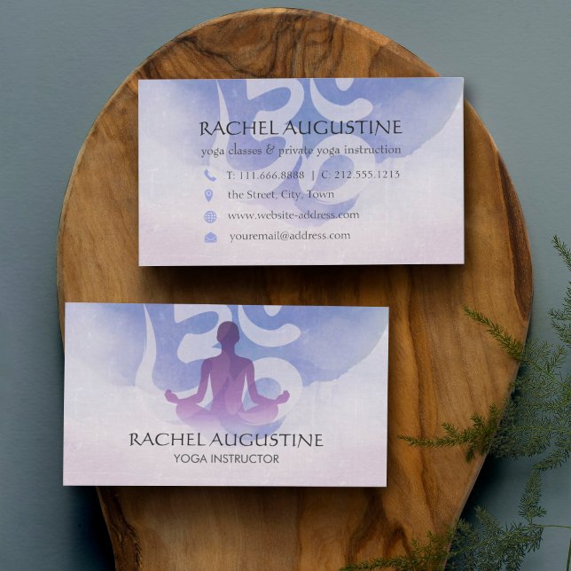 Elegant Yoga Meditation Pose Om Symbol Watercolor Business Card (Creator Uploaded)