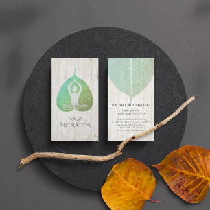Elegant Yoga Meditation Posture with Bodhi Leaf Business Card