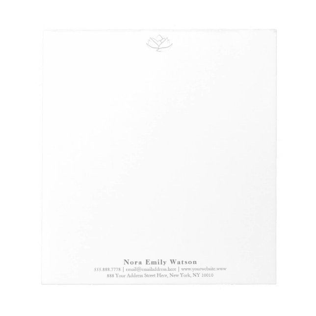 Elegant Yoga Teacher Grey Lotus Flower  Notepad (Front)