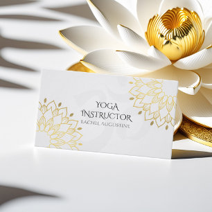 Elegant Yoga White Gold Floral Om Symbol Mandala Business Card