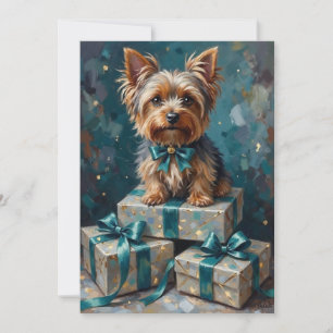 Elegant Yorkshire Terrier Dog Holiday Gift Stack