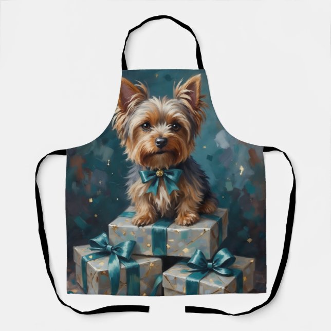 Elegant Yorkshire Terrier Dog Holiday Gift Stack Apron (Front)
