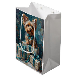 Elegant Yorkshire Terrier Dog Holiday Gift Stack Medium Gift Bag