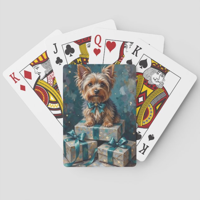 Elegant Yorkshire Terrier Dog Holiday Gift Stack Playing Cards (Back)