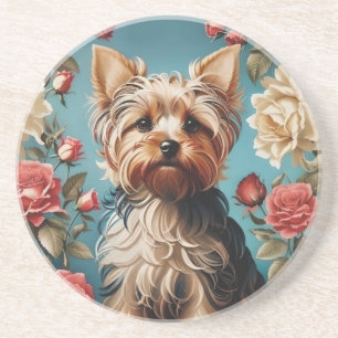 Elegant Yorkshire Terrier Portrait Rose Garden Coaster