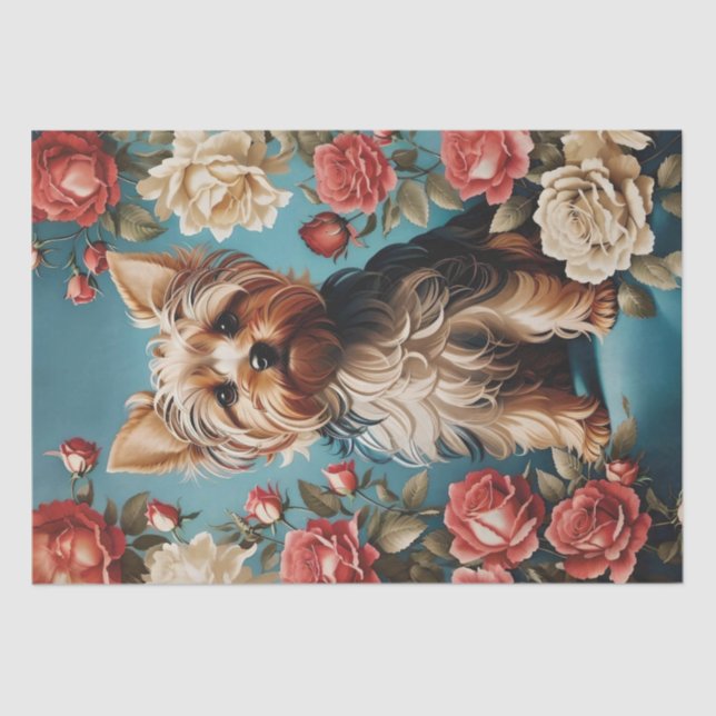 Elegant Yorkshire Terrier Portrait Rose Garden Tissue Paper (Front)