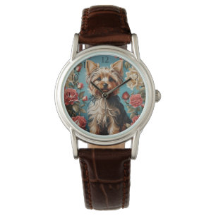 Elegant Yorkshire Terrier Portrait Rose Garden Watch