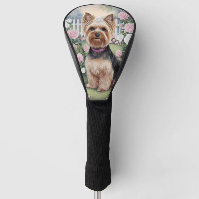 Elegant Yorkshire Terrier Rose Garden Painting Golf Head Cover (Front)