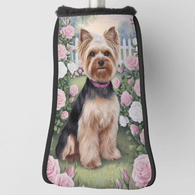 Elegant Yorkshire Terrier Rose Garden Painting Golf Head Cover (Rotate 90)