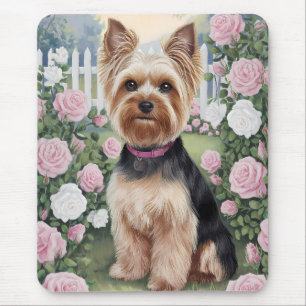 Elegant Yorkshire Terrier Rose Garden Painting Mouse Mat