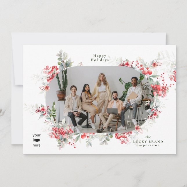 Elegant Your photo & Business Logo | Happiest Holiday Card (Front)