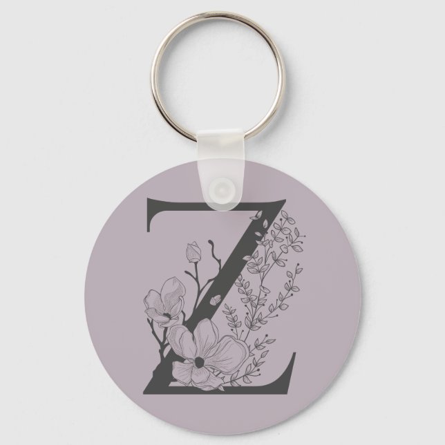 Elegant Z Boho Floral Monogram Initial Lilac Gray  Key Ring (Front)