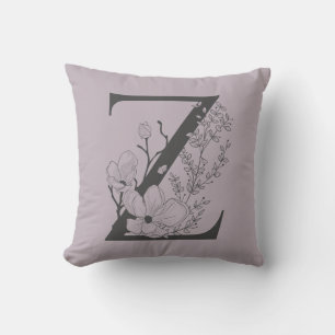 Elegant Z Boho Floral Monogram Initial Lilac Grey Cushion