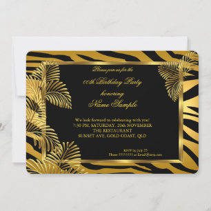 Elegant Zebra Black Gold Golden Palm Party Invitation