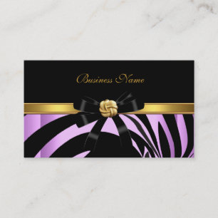 Elegant Zebra Black Lilac Gold Jewel Bow Business Card