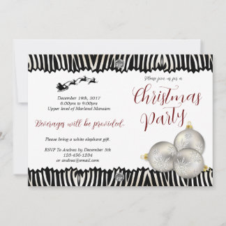 Elegant Zebra Christmas Party Invitation