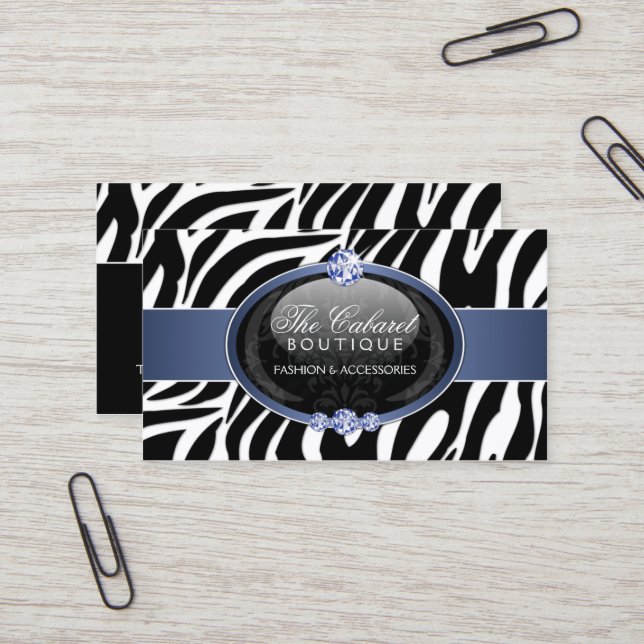 Elegant Zebra Fashion Jewellery Business Card (Front/Back In Situ)