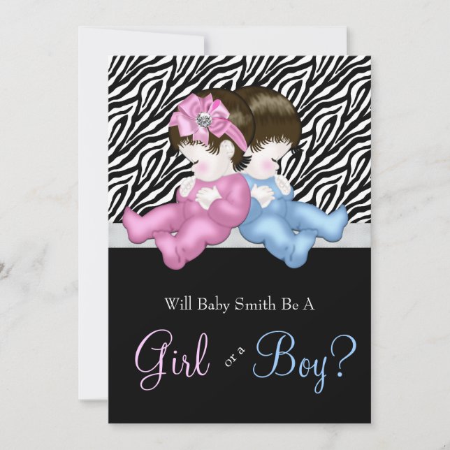 Elegant Zebra Gender Reveal Shower Invitation (Front)