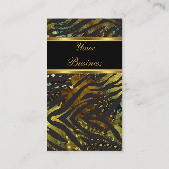 Elegant Zebra Gold Exotic Black Wild 2 Business Card (Front)