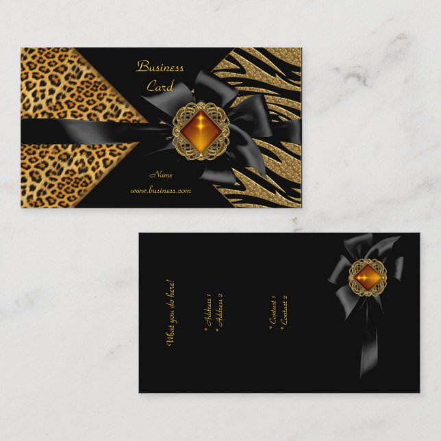 Elegant Zebra Leopard Black Gold Business Card (Front/Back)