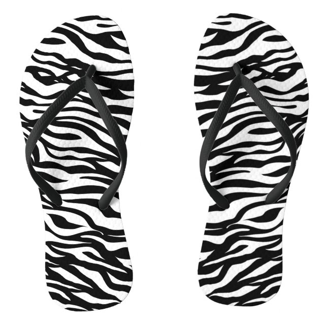 Elegant Zebra Pattern Black and White Flip Flops (Footbed)