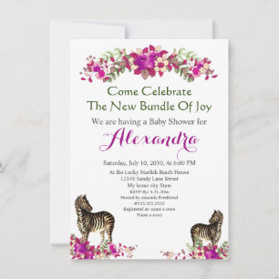 Elegant Zebra Pink Floral Baby Shower invitation