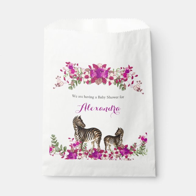 Elegant Zebra Pink Floral Baby Shower Party Favour Bags (Front)