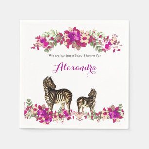 Elegant Zebra Pink Floral Baby Shower Party Napkin