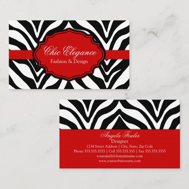 Elegant Zebra Print Business Card (Front/Back)