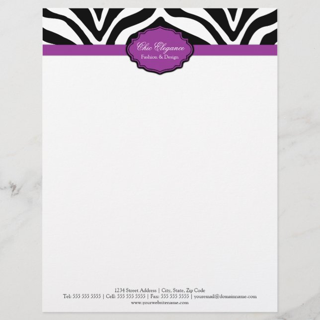 Elegant Zebra Print Customized Letterhead (Front)