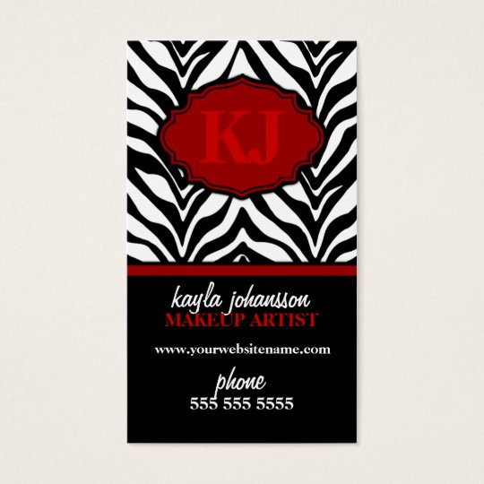 Elegant Zebra Print Monogram Business Cards