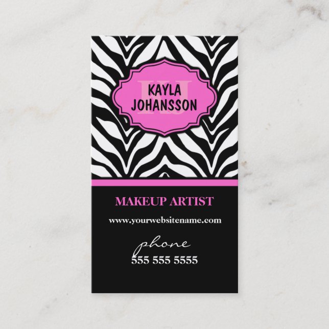 Elegant Zebra Print Monogram Business Cards (Front)