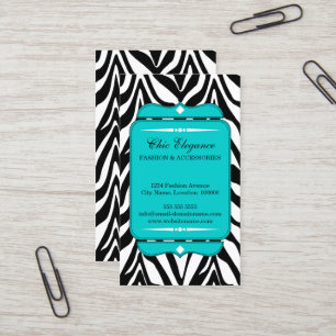 Elegant Zebra Print Turquoise Business Card