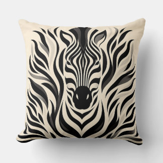 Elegant Zebra Stripe Design with Monochrome Waves Cushion