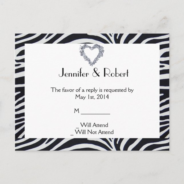 Elegant Zebra Stripe Wedding RSVP Postcard (Front)