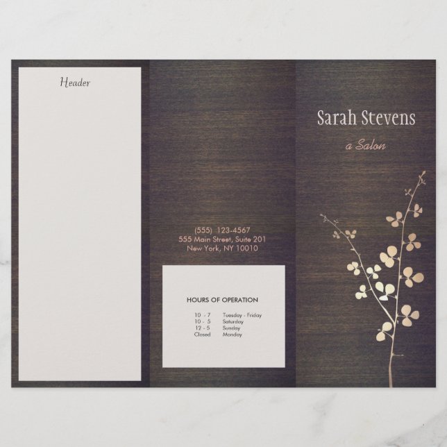 Elegant Zen Gold Branch Wood  Spa Trifold Brochure (Front)