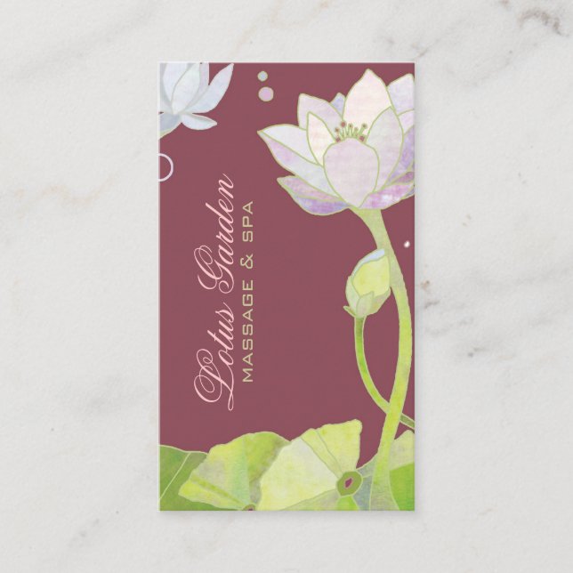 Elegant Zen Lotus Massage | Spa Appointment Card (Front)