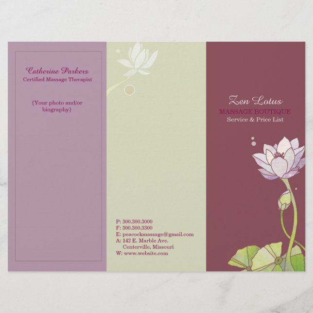 Elegant Zen Lotus Tri Fold Business Brochures (Front)