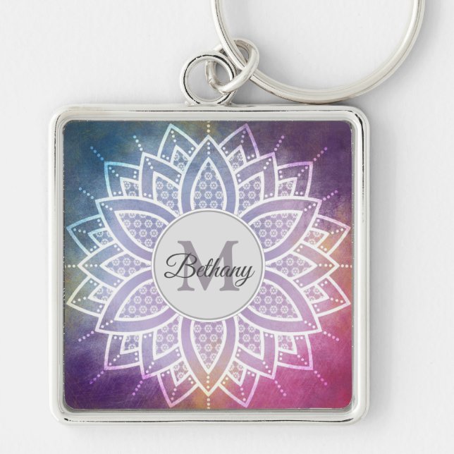 Elegant Zen Mandala Design Personalised Key Ring (Front)