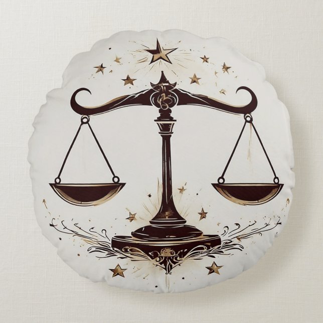 Elegant Zodiac Libra Symbol Round Cushion (Front)