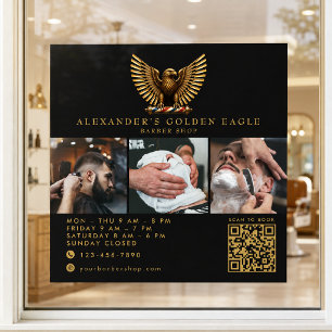 ElegantBarber Shop Golden Eagle Qr Code Logo Window Cling