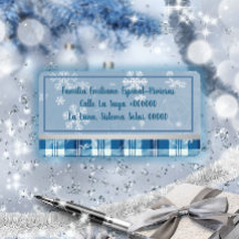 Elegante Azul Etiqueta de Dirección Navideña