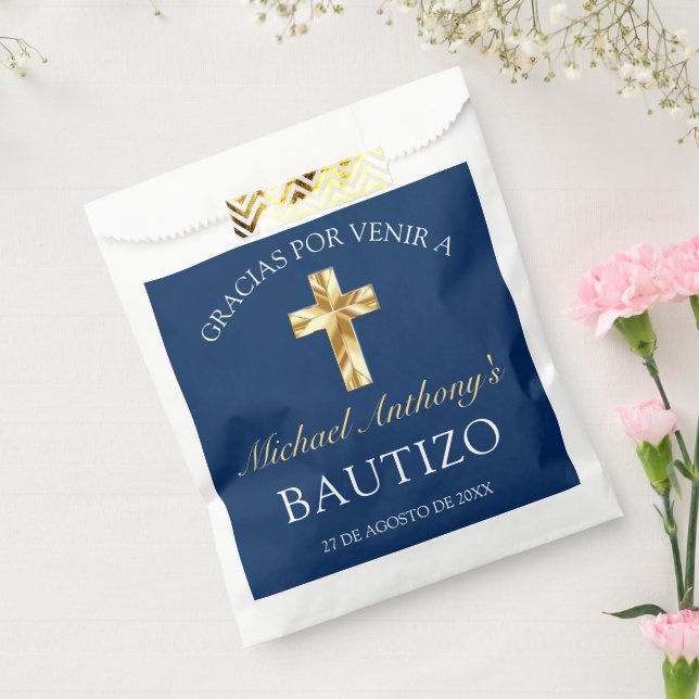 Elegante Bautismo de Bebé Azul Marino Dorado Favour Bags (Sealed)